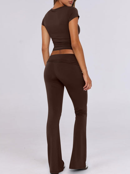 Coordinated outfit — ANRABESS lounge set with crop top and flare leggings pants