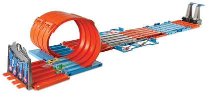 Hot Wheels toy vehicle set — race crate with stunts and portable storage track 8+ feet long