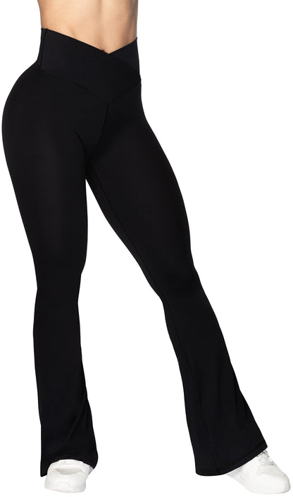 Sunzel flare leggings — crossover yoga pants with tummy control.