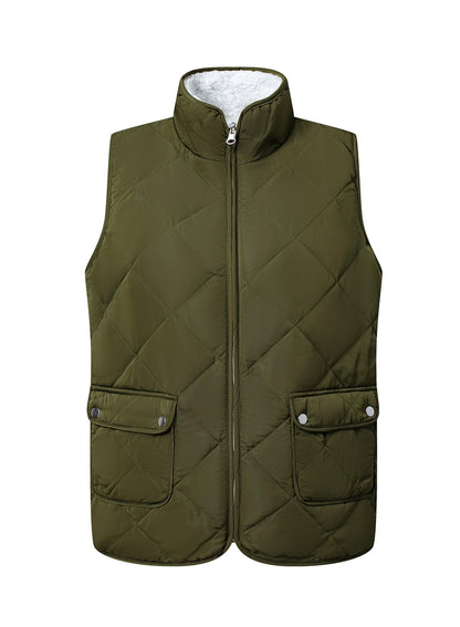 SHEWIN women puffer vest - reversible and warm winter outerwear with pockets