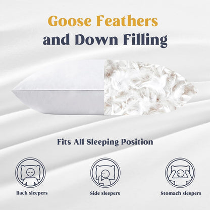 puredown goose feather and down bed pillow inserts - white color