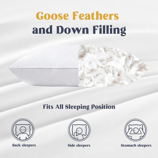 puredown goose feather and down bed pillow inserts - white color