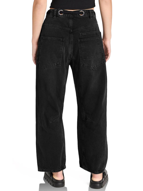PANTS — Baggy barrel horseshoe jeans with pockets and patchwork design