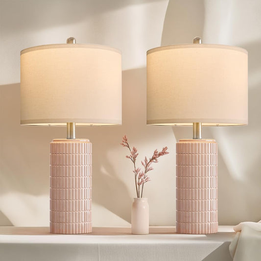 PoKat table lamp - farmhouse bedside lamps set of 2 for bedroom and living room
