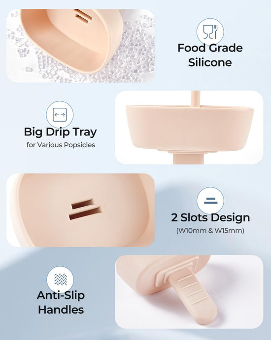 4Pack drip-free silicone popsicle holders — AODISTUCE holder with straw and slots for sticks