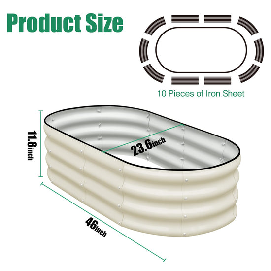 Oval Galvanized Raised Garden Bed — Set of 2, 4×2×1 ft, White