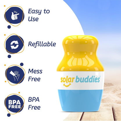Solar Buddies sunscreen applicator — refillable roll on for kids and adults 3.4fl oz pack of 2