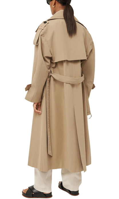 Farktop women's long trench coat - oversized double breasted design with belt