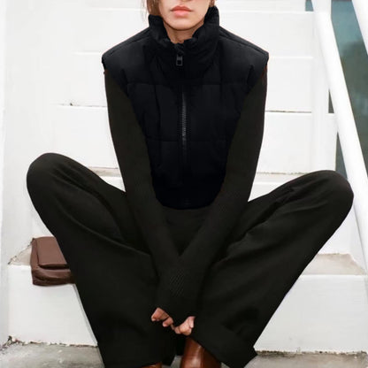 Shiyifa coat — High neck cropped puffer vest with zipper