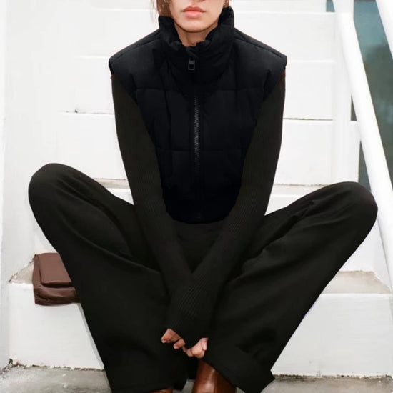 Shiyifa coat — High neck cropped puffer vest with zipper