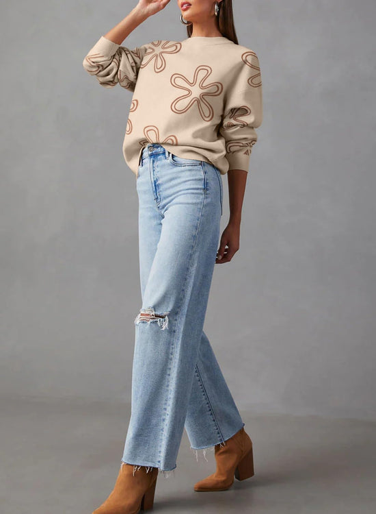 Dokotoo sweater — floral print cable knit pullover top for women