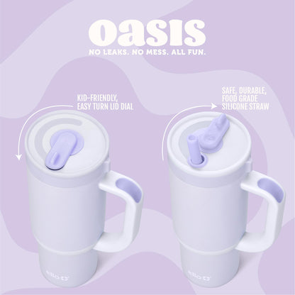Ello Oasis drinking cup — insulated stainless steel with handle and straw retracts