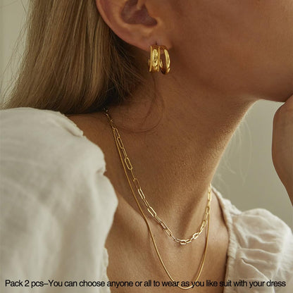 Ursteel necklace — 14K gold plated initial pendant with layered chain design