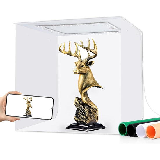 Camera stage lighting modifier — Portable mini photo studio with LED light and backdrops