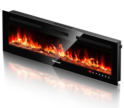 VISVEIL 60 inch electric fireplace with adjustable heat settings and remote control.