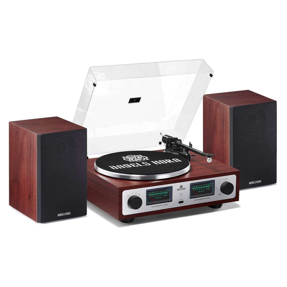 ANGELS HORN turntable with built-in phono preamp and bookshelf speakers