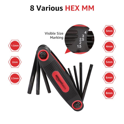 Amazon Basics folding hex key set — chrome vanadium steel, 3-pack