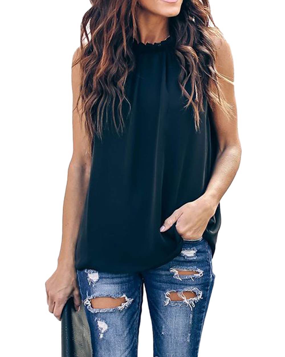 Allimy shirt — Ruffle trim neckline design in double lined chiffon fabric
