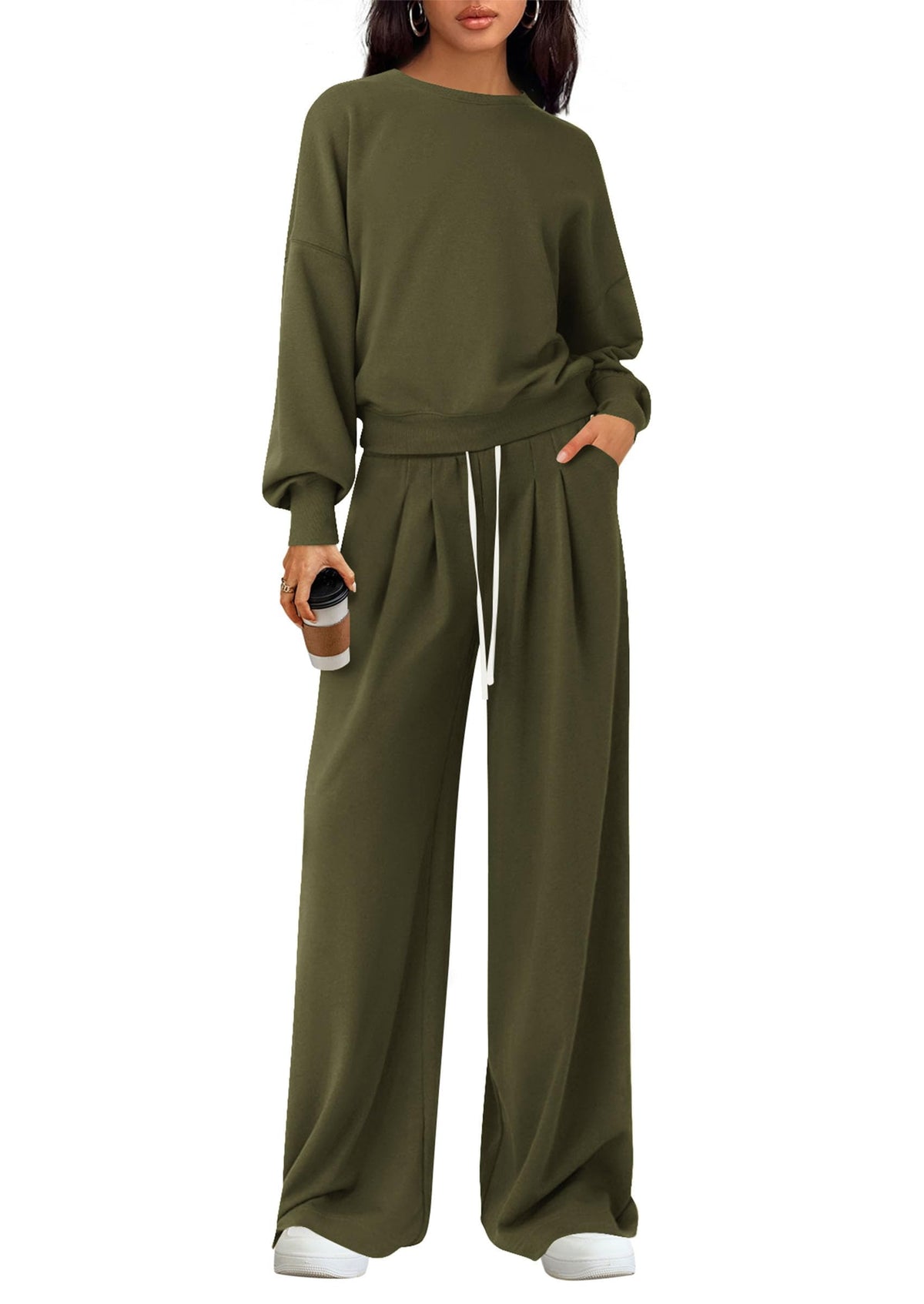 Coordinated outfit — PrettyGarden women's lounge set with long sleeve sweatshirt and wide leg pants