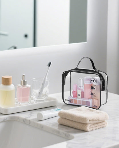 TSA approved clear travel toiletry bag - quart size cosmetic case with zippers
