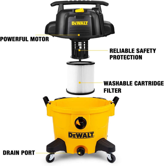 DEWALT vacuum cleaner — 9 gallon poly wet/dry design for workshop and jobsite.