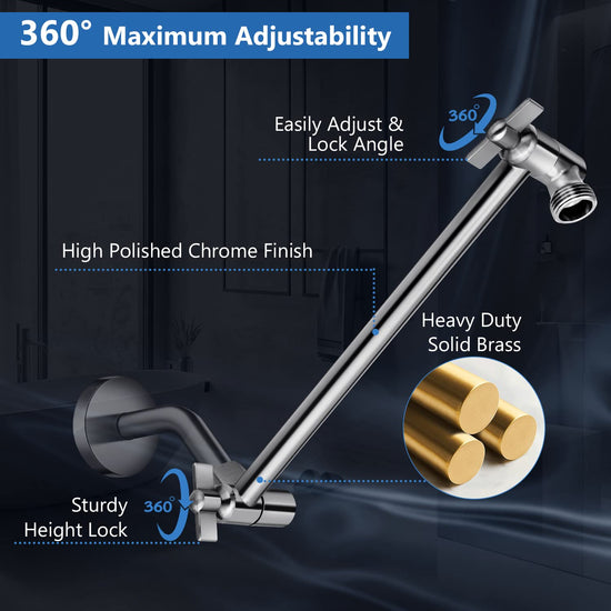 Showerhead — 10 inch high pressure with handheld shower head combo and extension arm