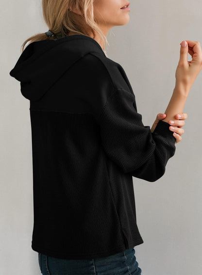 Dokotoo sweatshirt — Casual waffle knit pullover with drawstring hood