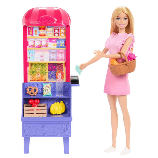 Barbie and Teresa doll playset with market theme and accessories set