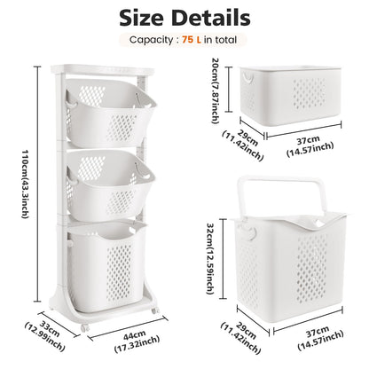 BAOKALER laundry hamper with removable rolling baskets and wheels