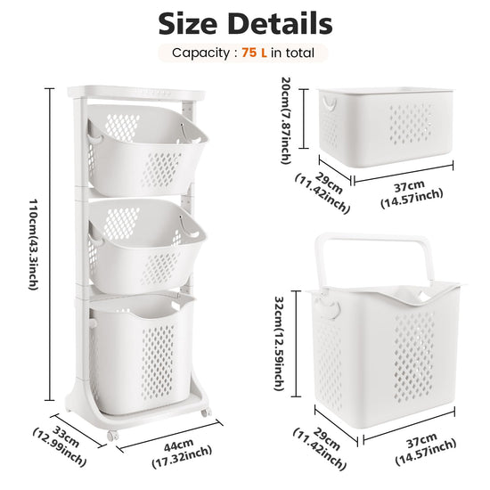 BAOKALER laundry hamper with removable rolling baskets and wheels