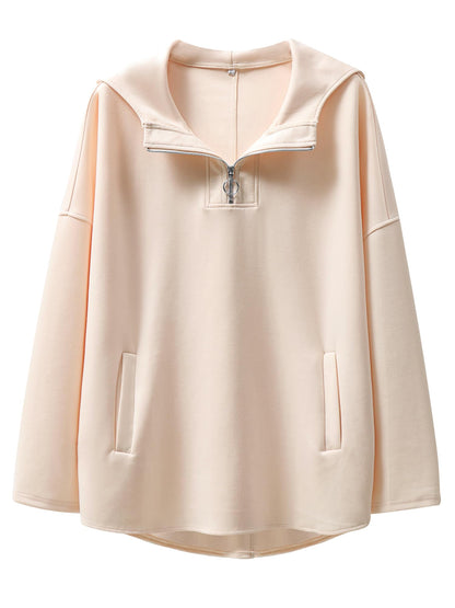 Sweatshirt — Oversized quarter zip pullover for women by ANRABESS