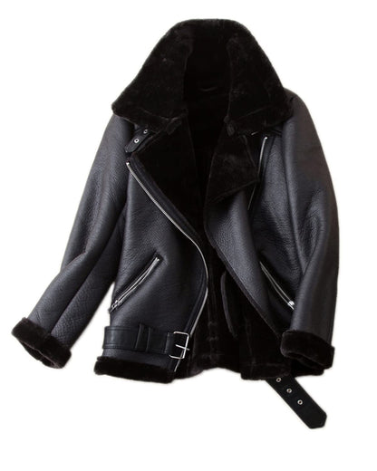 Coat — Faux shearing moto jacket with thick lining and shearling detail