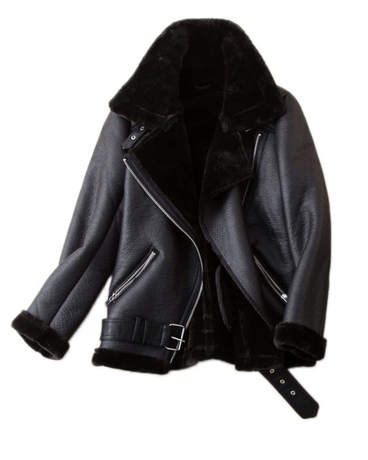 Coat — Faux shearing moto jacket with thick lining and shearling detail