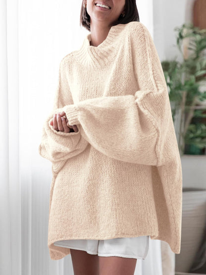 Sweater — Oversized mock neck batwing long sleeve ribbed knit tunic by Saodimallsu