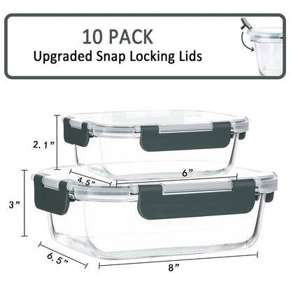 M MCIRCO glass meal prep containers with lids - 10-pack in gray, green, white, pink