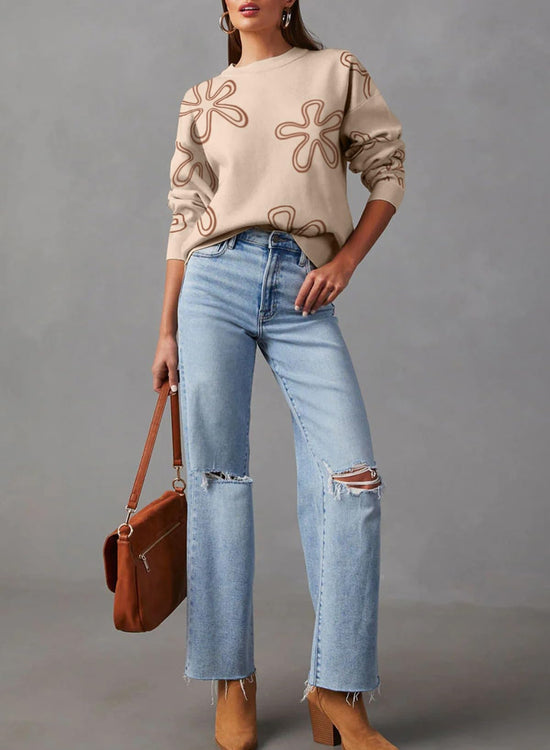 Dokotoo sweater — floral print cable knit pullover top for women
