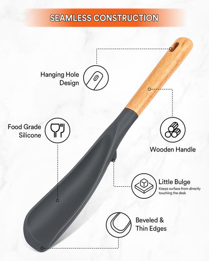 Spoon — BPA-free silicone with wood handle for nonstick cookwares and serving
