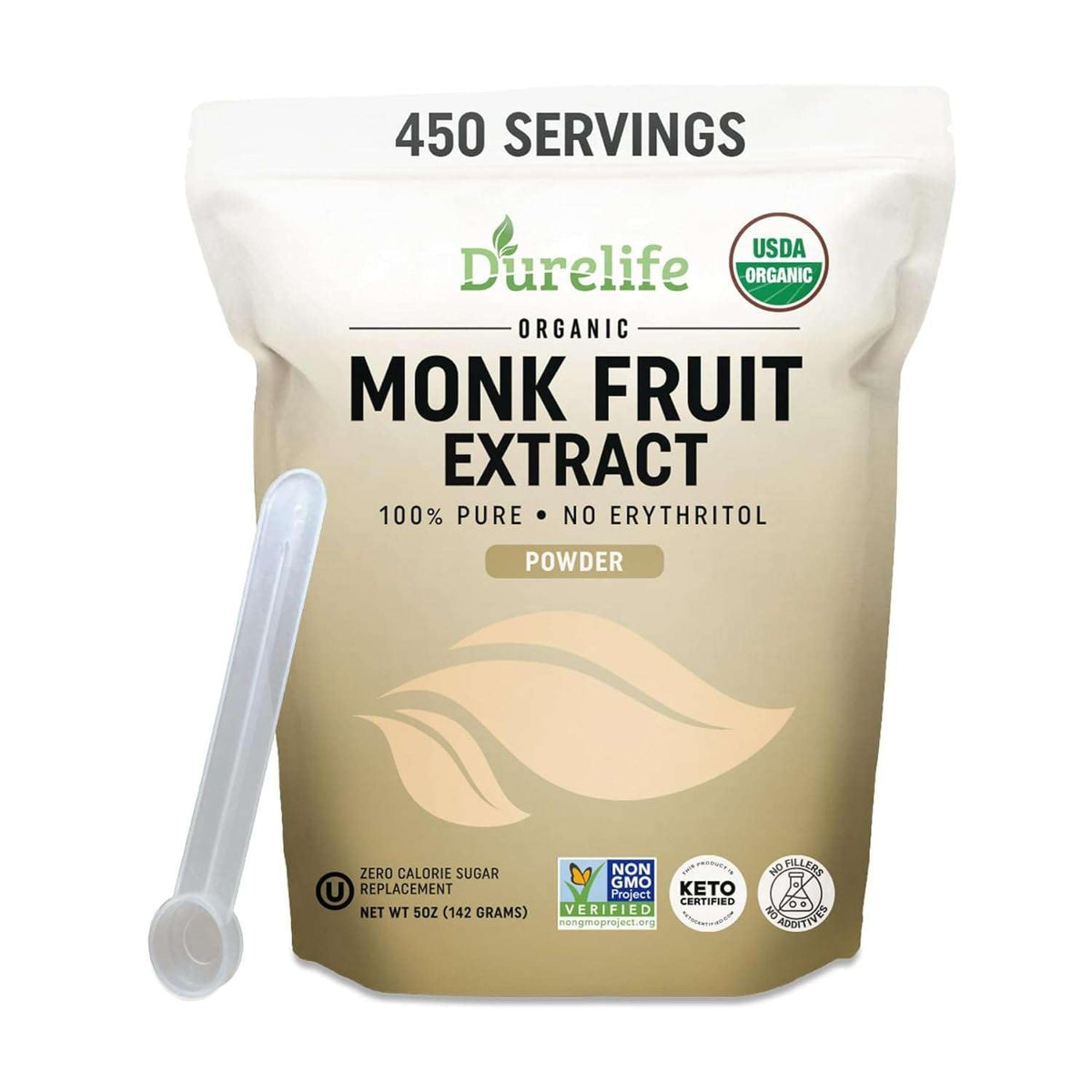 Durelife organic monk fruit sweetener - no erythritol, zero calorie substitute 5 oz