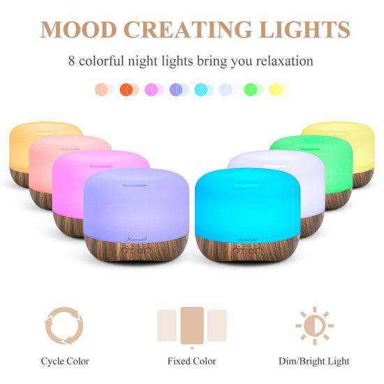 Aromatherapy essential oil diffuser — ultrasonic cool mist with colorful lights and auto off feature for home bedroom