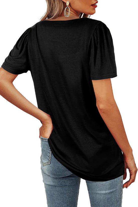 Shirt — Casual square neck puff short sleeve design by WIHOLL