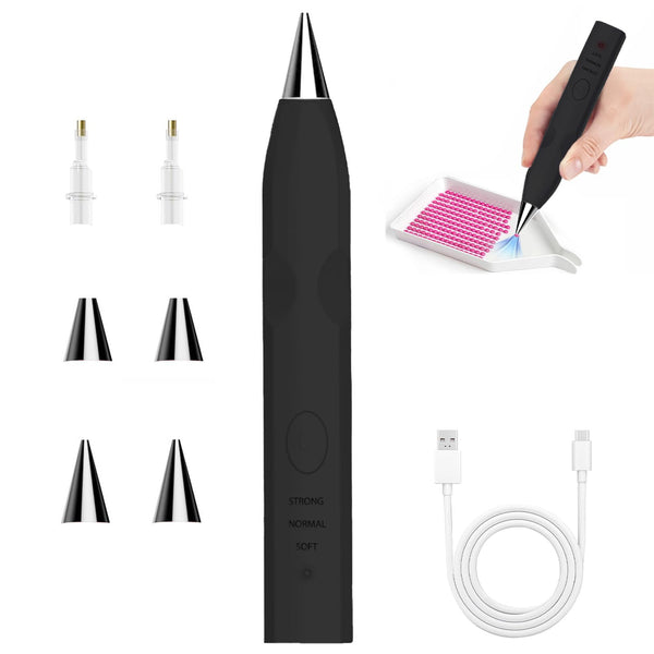 Electric Diamond Painting Pen – No-Wax Vacuum Pickup, Interchangeable Tips, USB-C Rechargeable Cordless Diamond Art Tool with Low-Noise, 2 Suction Levels for Serious Diamond Painting Lovers.(Black)