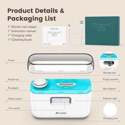 Electric Nail Clipper, 2-in-1 Automatic Nail Clipper, Electric Nail Trimmer 2-Speed 40DB Baby Nail Trimmer with LED Light,for All Ages Baby,Kids,Adults,Seniors,Manicure Set,Baby Nail Kit Portabl