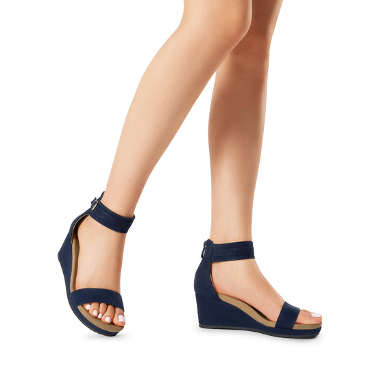 Sandal — Open toe buckle ankle strap wedge design from Dream Pairs