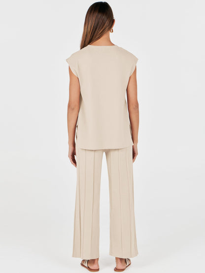 ANRABESS coordinated outfit — summer knit sweater vest and pant set for vacation