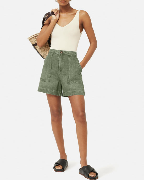 Womens denim shorts - High waisted with pockets and wide leg design