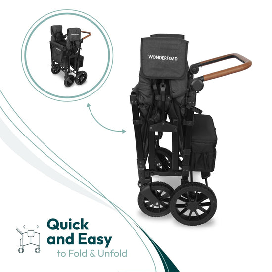 Wonderfold W4 Luxe stroller — collapsible wagon with 4 seats and sun canopy