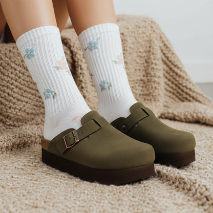 CUSHIONAIRE platform clogs with adjustable buckle and memory foam footbed for womenCUSHIONAIRE platform clogs with adjustable buckle and memory foam footbed for women