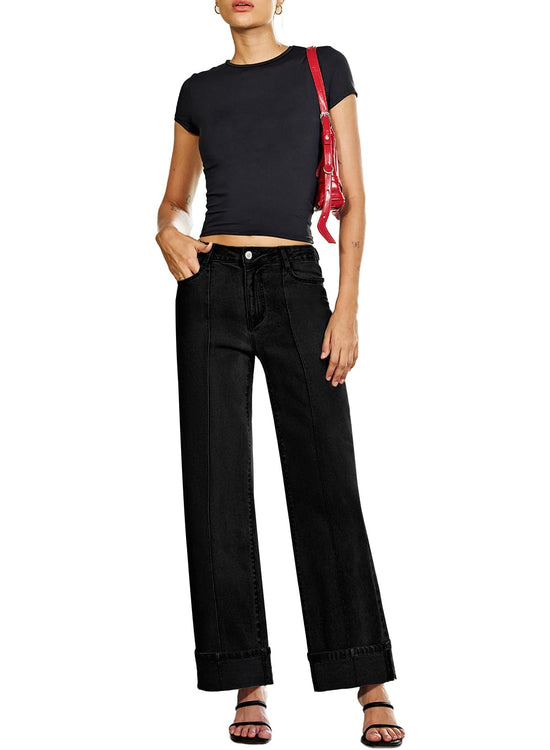 Sidefeel women's wide leg jeans - high waisted baggy denim pants with pockets