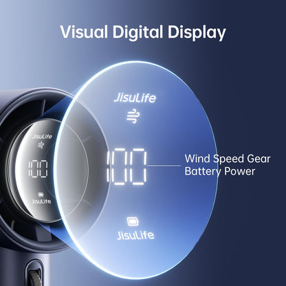 JISULIFE handheld fan - Extreme cooling output with digital display and fast charge