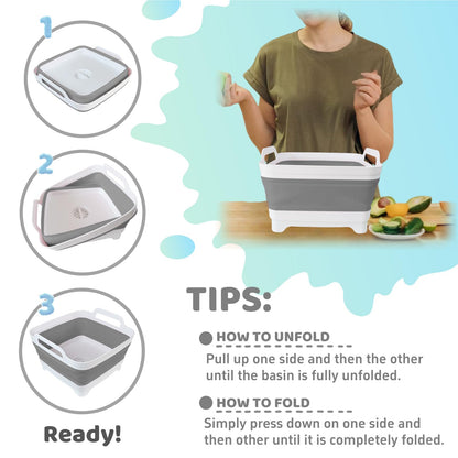 GIMWA collapsible wash basin — space-saving design with drain plug